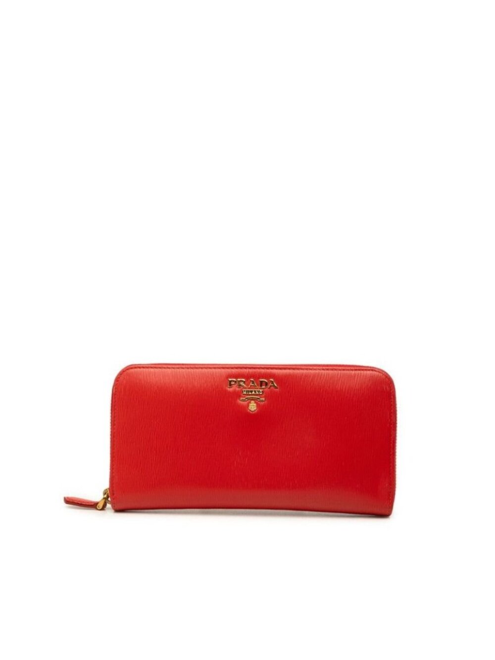 Prada Zip Around Wallet Red Gold Vitello Move Leather